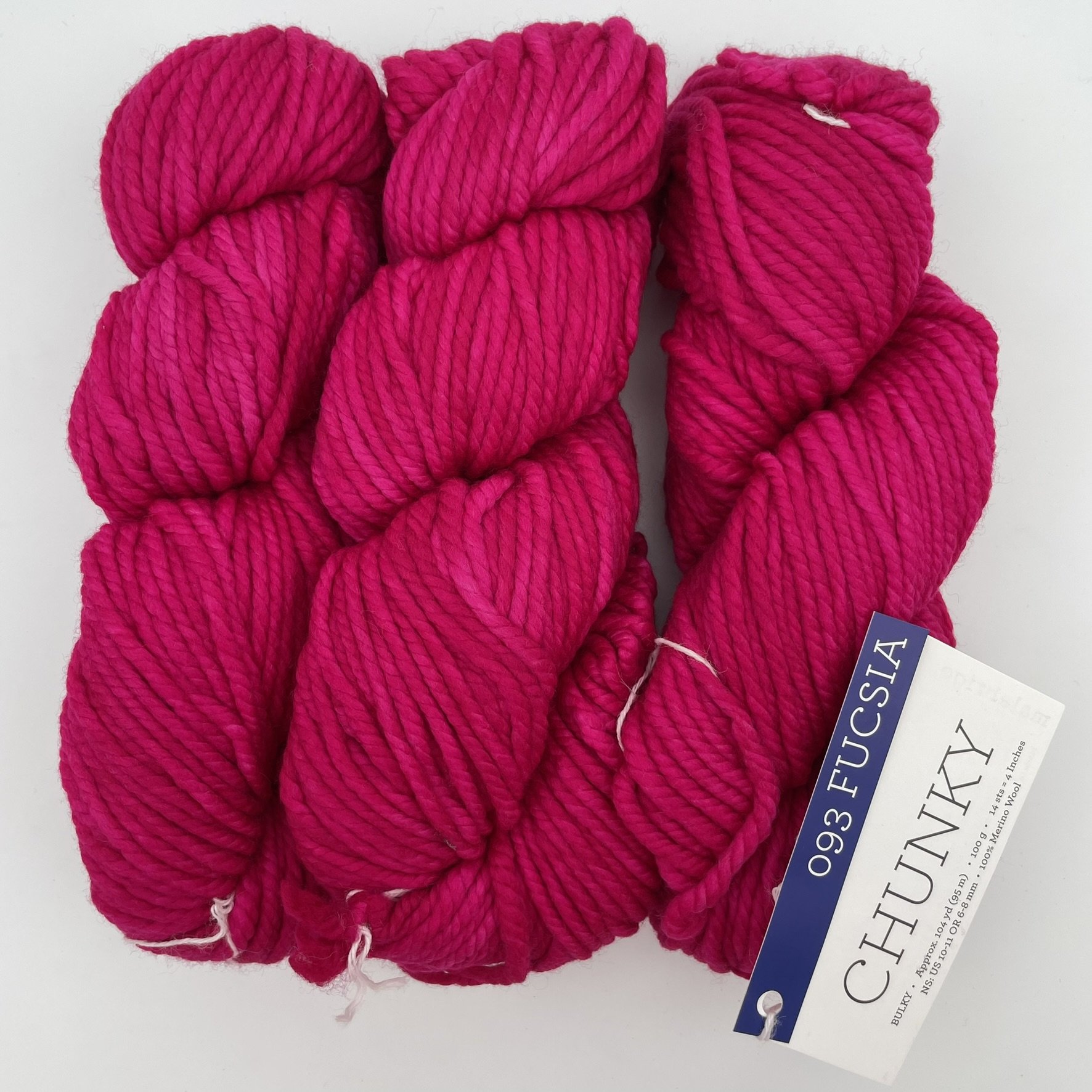 Malabrigo Chunky yarn in a bold Fucsia colorway. A bulky, 100% merino wool skein perfect for knitting or crochet projects.