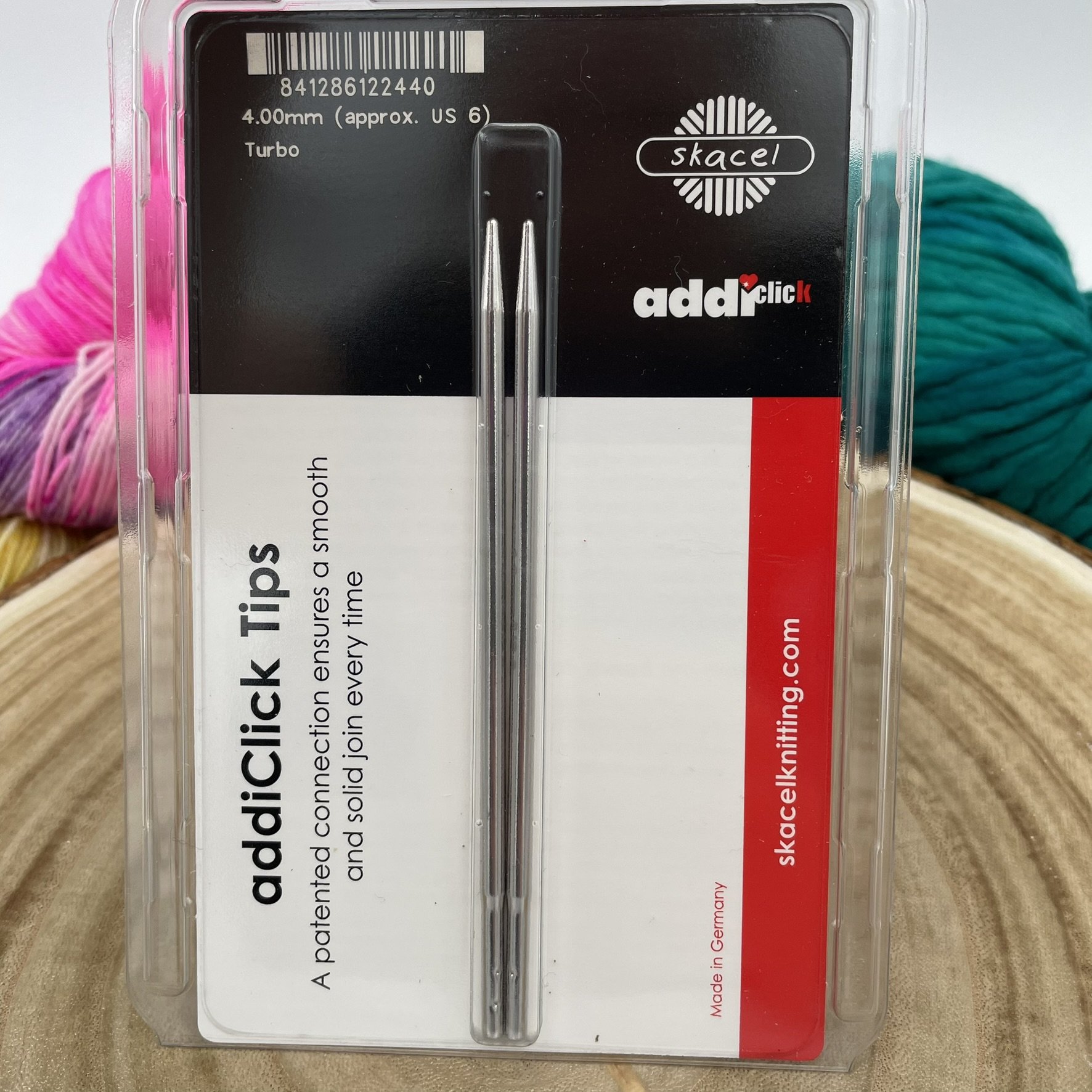 AddiClick Turbo knitting tips in US size 6, in clear plastic packaging.