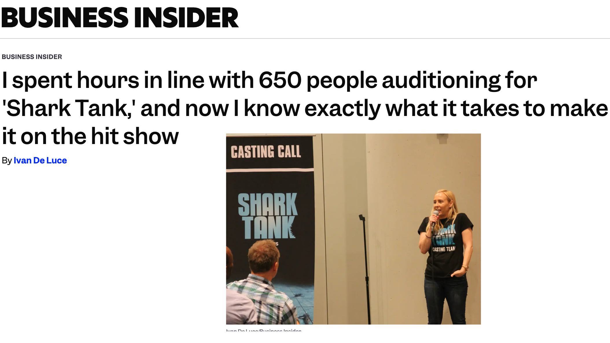 Business Insider feature on Shark Tank Casting and Mindy Zemrak, Shark Tank Casting Producer