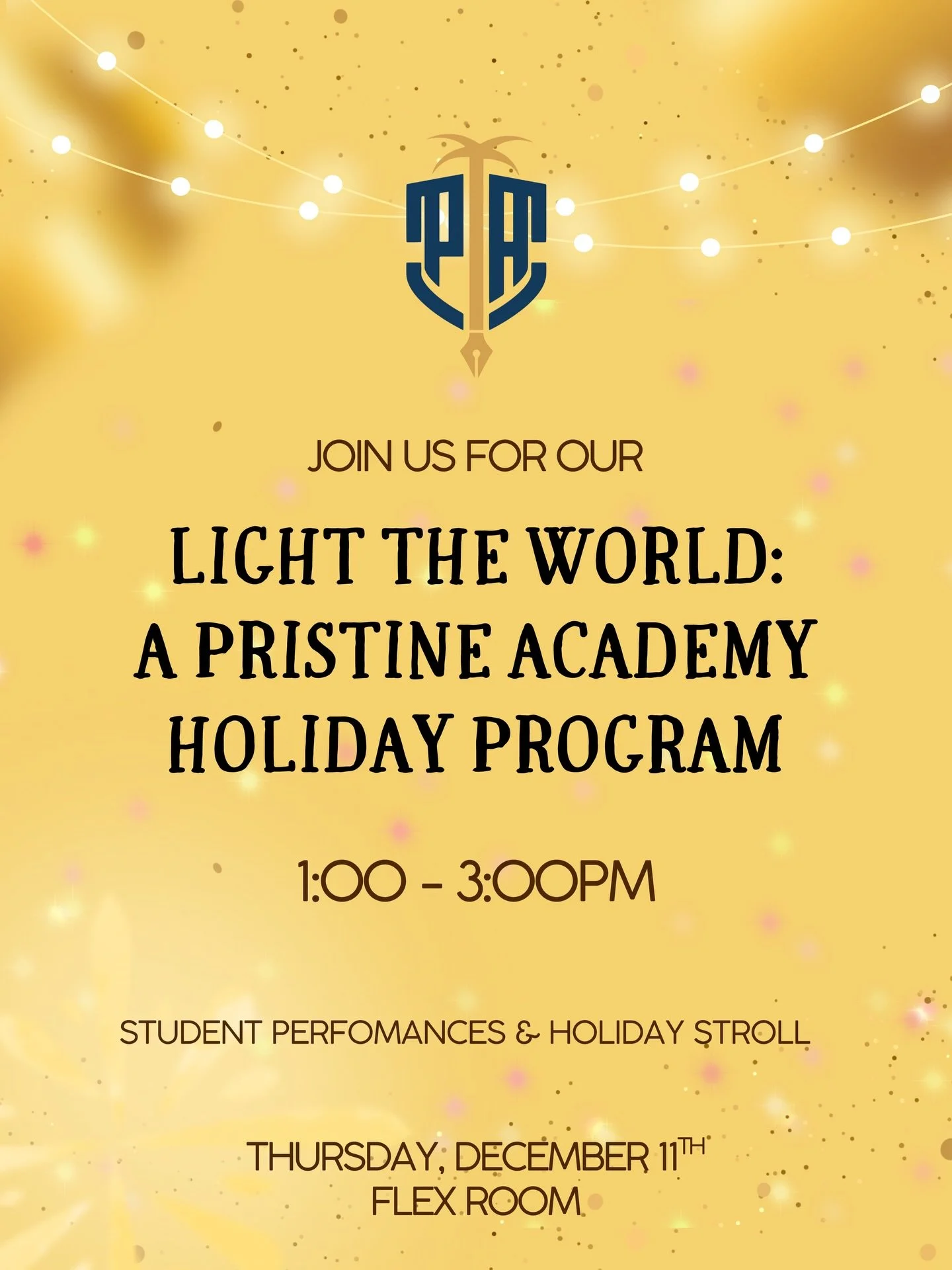 Dear Parents, please join us for our Light the World Holiday Program as our students share the joy of the season through music, performances, and a festive holiday stroll.
📅 Thursday, December 11th
⏰ 1:00&ndash;3:00 PM
📍 Flex Room
We can&rsquo;t wa
