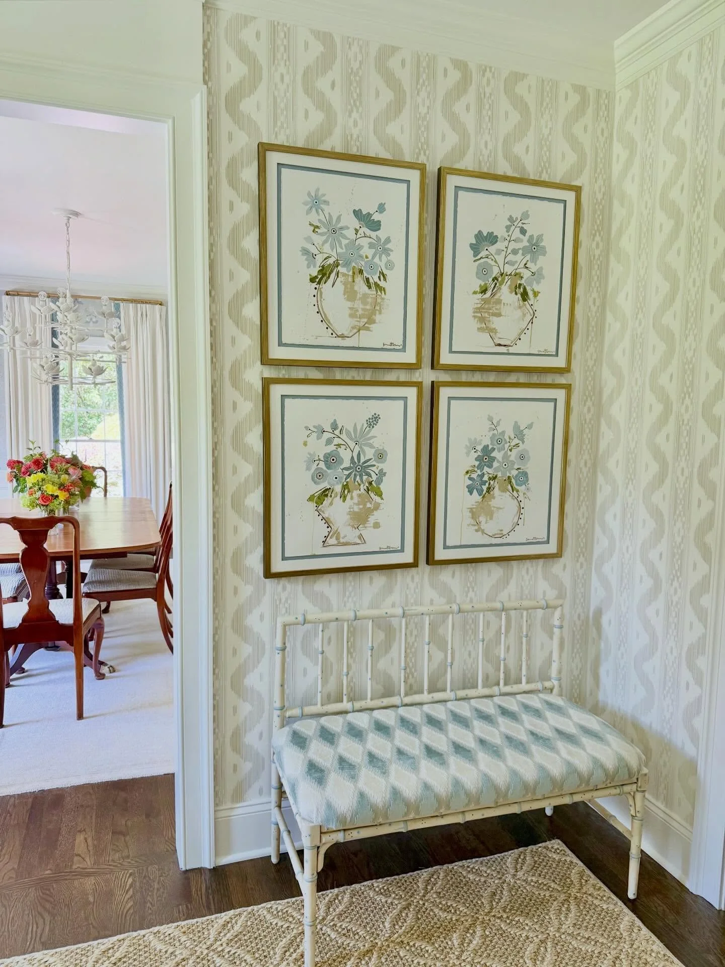 Talk about making an entrance! We LOVE how our client&rsquo;s entryway turned out - happy, beautiful, and sets the tone for the rest of the house! And commissioned @barrettervin_studio artwork on full display!