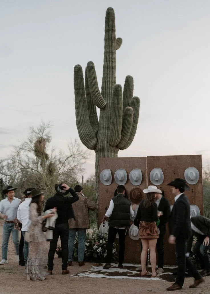 Desert Western Wedding Cowboy Hat Welcome Wall.jpg