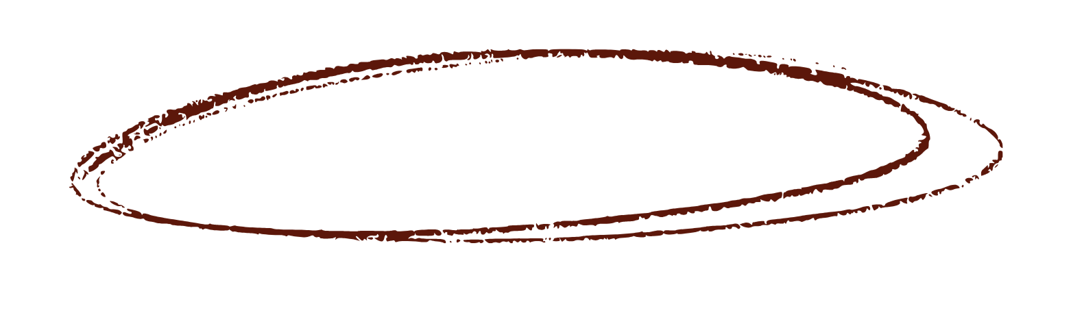 A hand-drawn, brown planet with rings, resembling Saturn, on a black background.