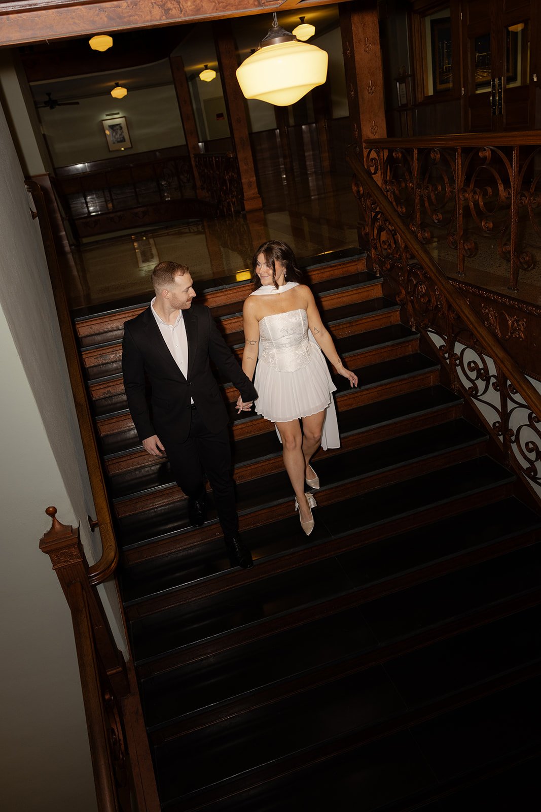 Fun flash elopement photo in Tarrant County Court House