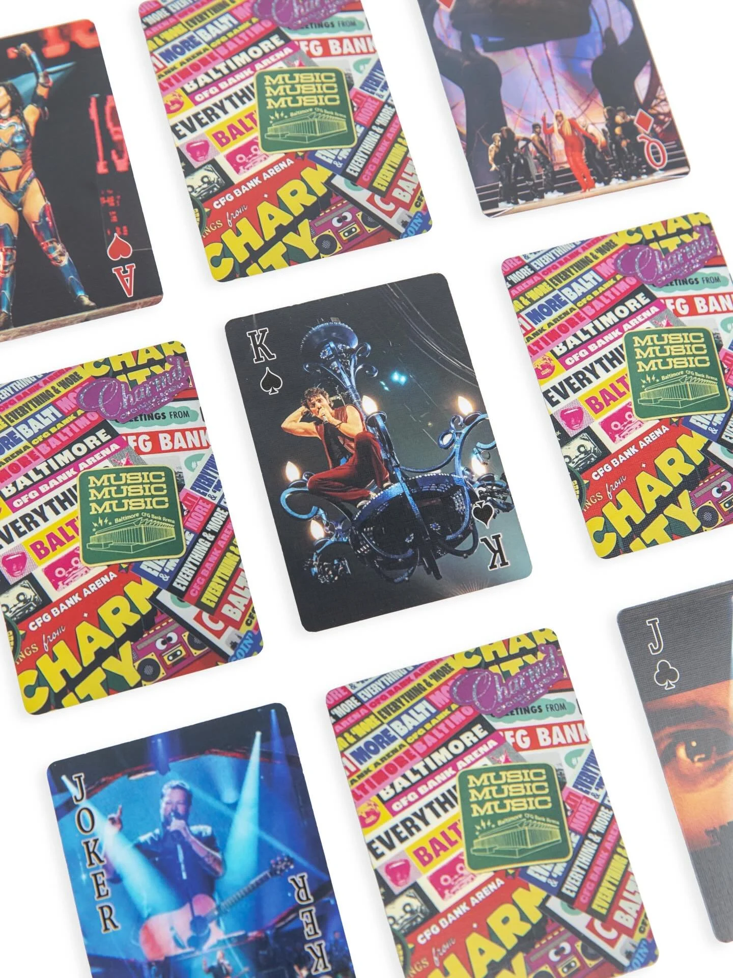 Playing cards that tell a story 🃏

These fully custom playing cards we created for CFG Bank Arena highlight their location in &ldquo;Charm City&rdquo; on the backs and showcase some hit acts that came through on the faces!

📸: @jessica_amerson