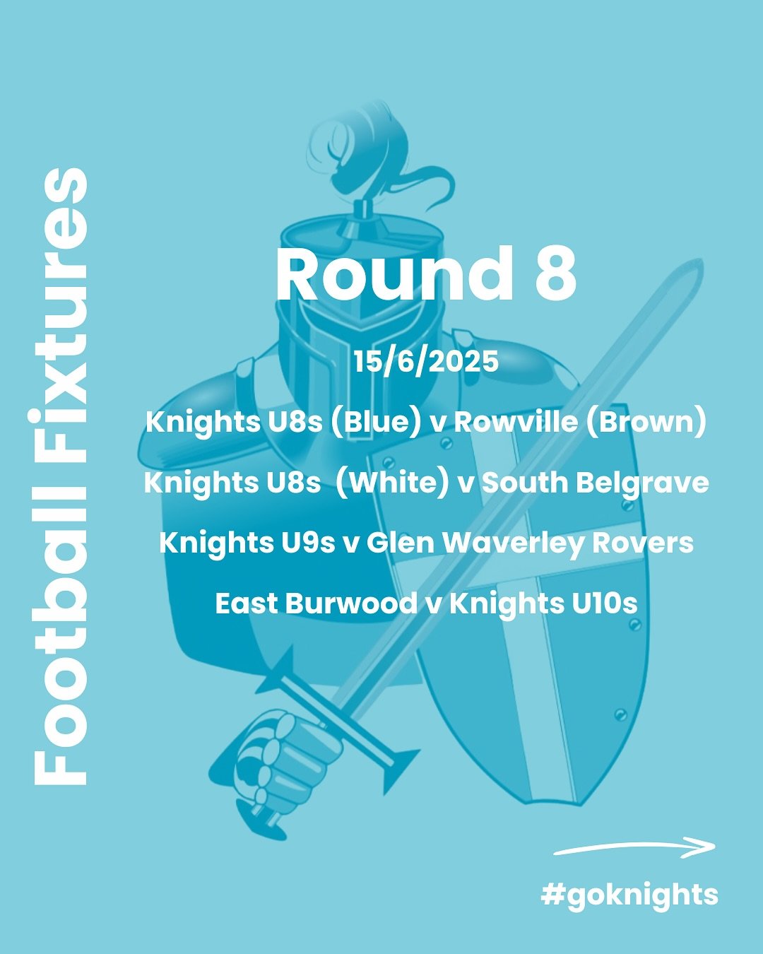 Round 8

After a break last weekend - footy is back!! 💪💪

Looks like it&rsquo;s going to be a bit fresh tomorrow so make sure you rug up parents!! 

Remember we have family night tomorrow hosted by our U9s team. 🍗

GO Knights 💙🤍🩵

#round8 #foot