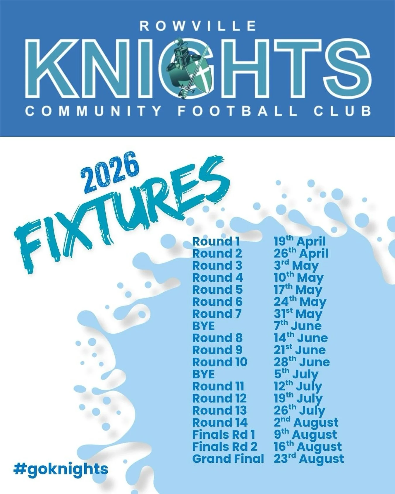 2026 Junior Football Fixtures

Lock in the dates as next season football fixtures are out! 📆🏉

GO Knights 💙🤍🩵

#footballfixtures2026 #newseason #lockthedatesin #offseason #rowvilleknightscommunityfootballclub #goknights