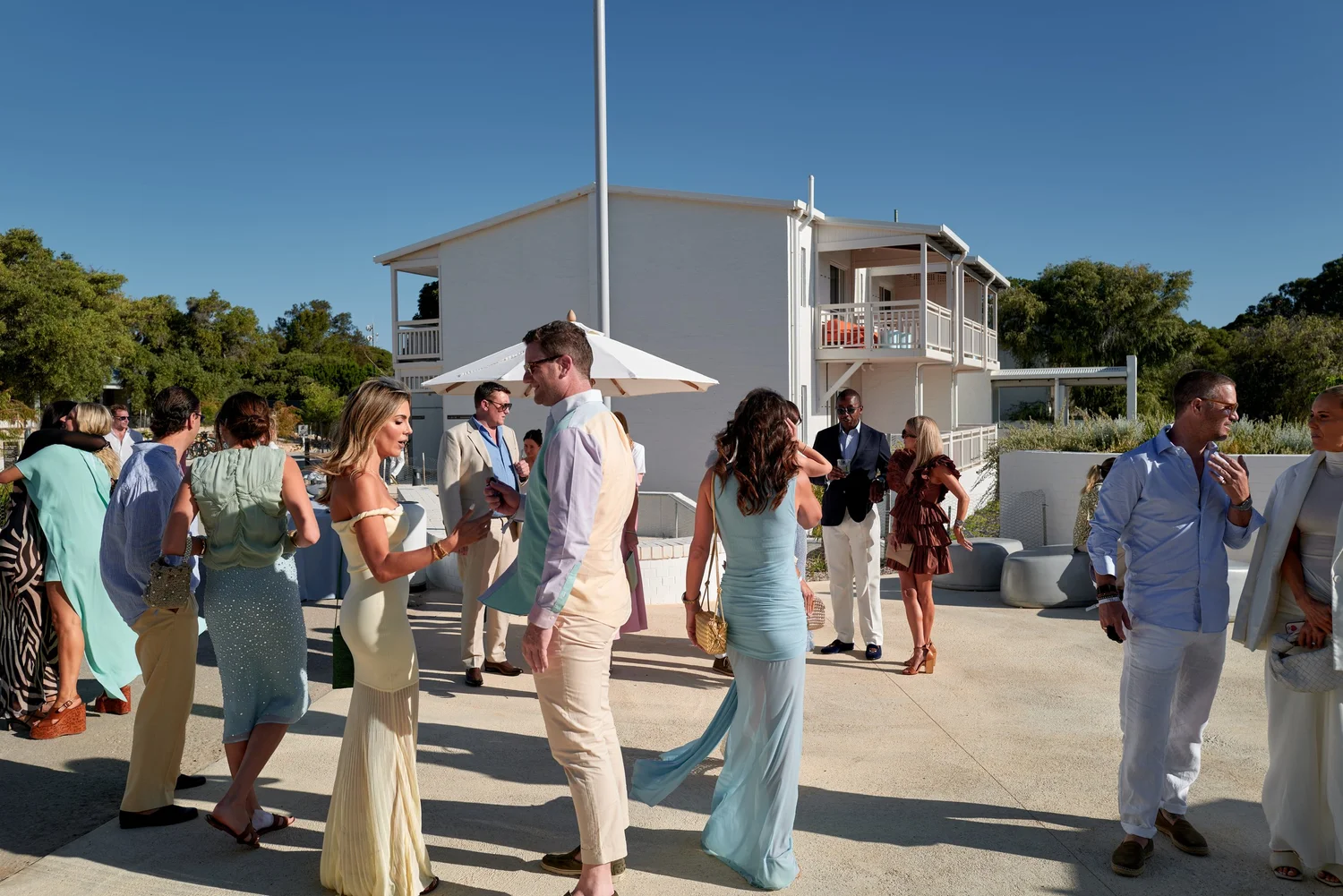 Guests gathered on the Terrace on a sunny day