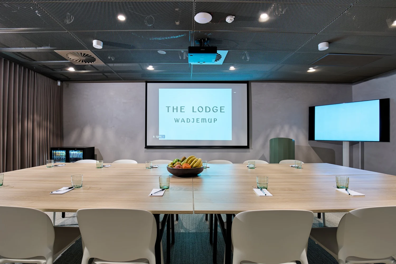 Boardroom style conference set-up at The Lodge Wadjemup