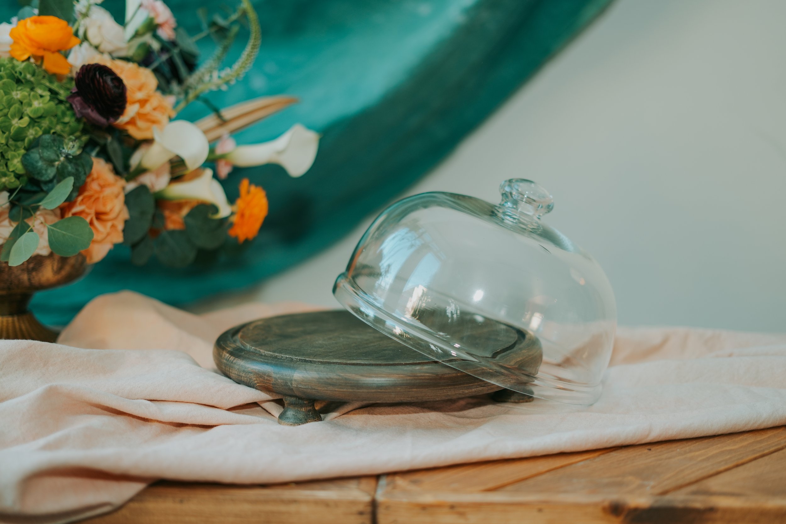 Wood Cheese Board with Glass Cloche