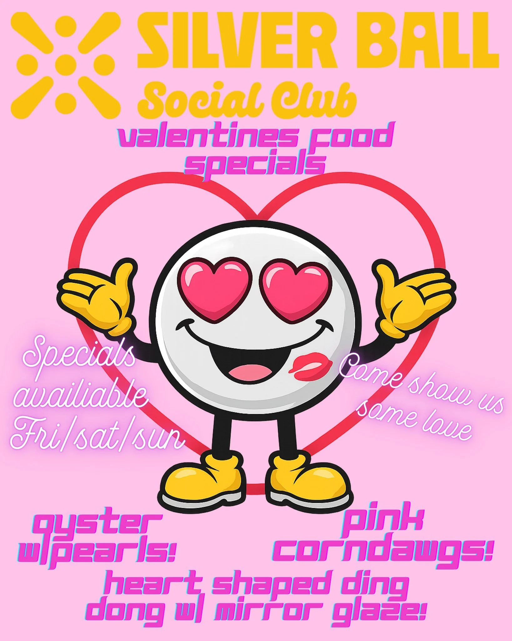 Here at Silver Ball Social Club, we love love, so we've got Valentines specials running all weekend long! 💖