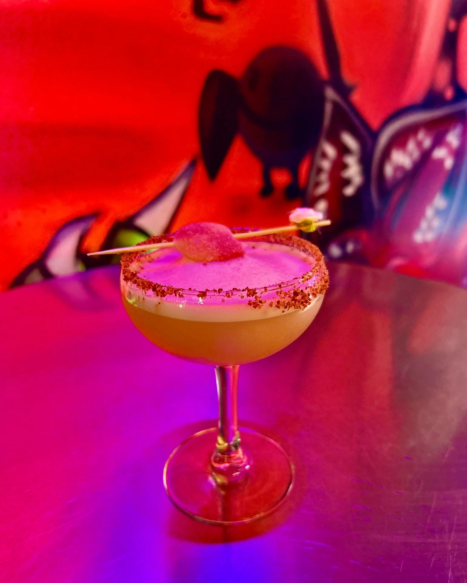 Hot off our new Summer cocktail menu and straight from Quentin's cute lil noggin comes this bad boy, and lemme tell you it's one hell of a cocktail

Peach is the Warmest Color
-Bourbon
-Peach Liqueur
-Vanilla
-Lemon
-Tajin Rim

If you don't come drin