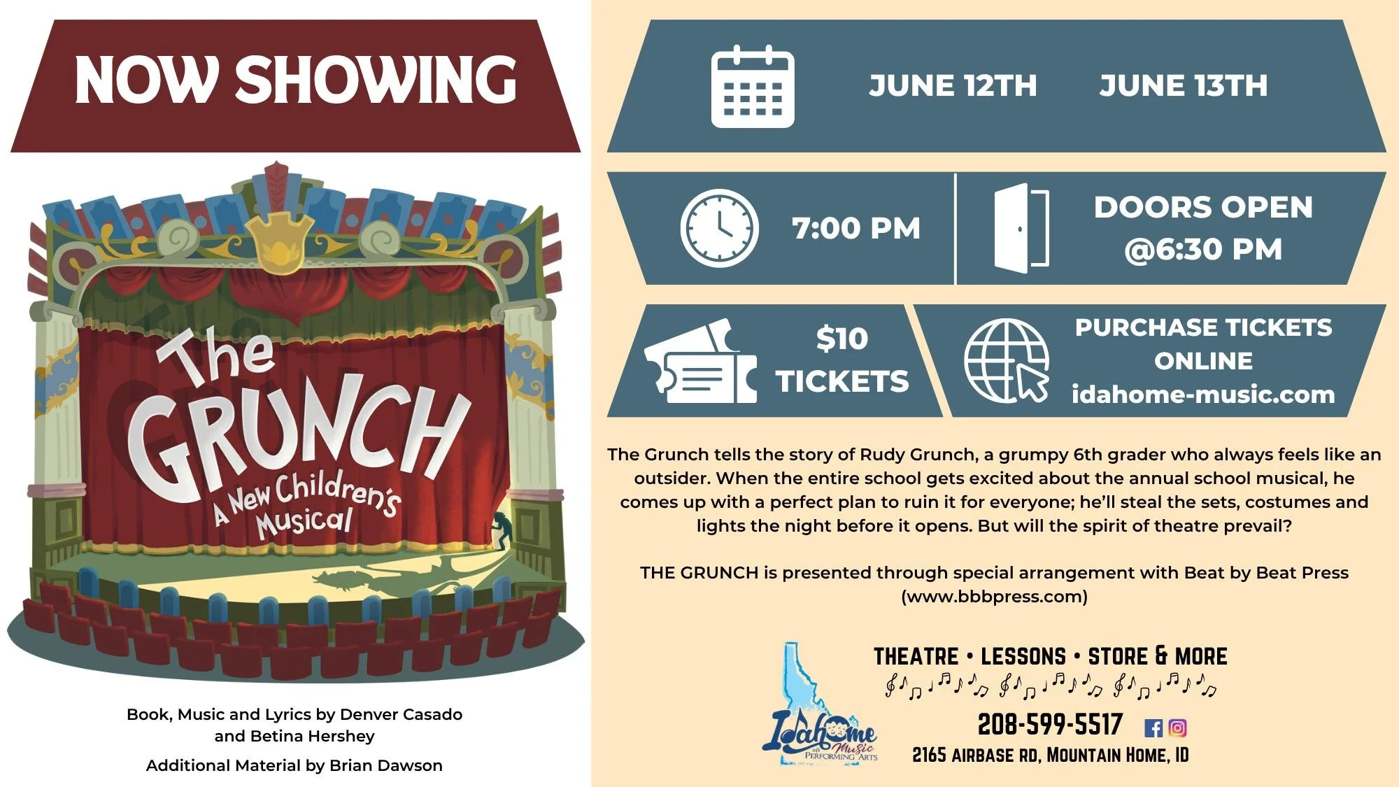 🌟 Tickets are NOW AVAILABLE FOR PURCHASE on our website for our performance of The Grunch! https://www.idahome-music.com/the-grunch-tickets