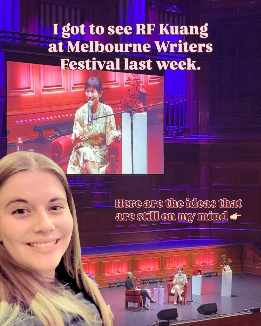 I have a lot more notes from @kuangrf&rsquo;s talk at @melbwritersfest but these 4 thoughts are what&rsquo;s on my mind even a few days after the event 😌

#rfkuang #katabasis #fiction #melbourne