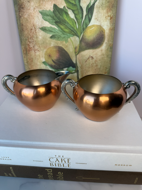 Vintage Viking Copper Plated Cream Sugar Set - Silver Handles MSCO