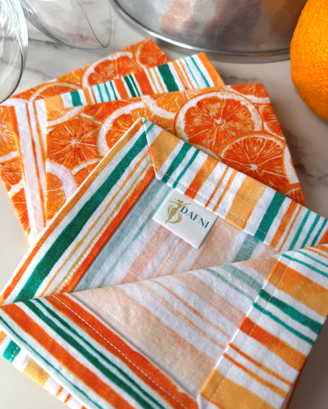 Citrus Brunch Cocktail Napkins (Set of 4) - Orange Teal Mix & Match