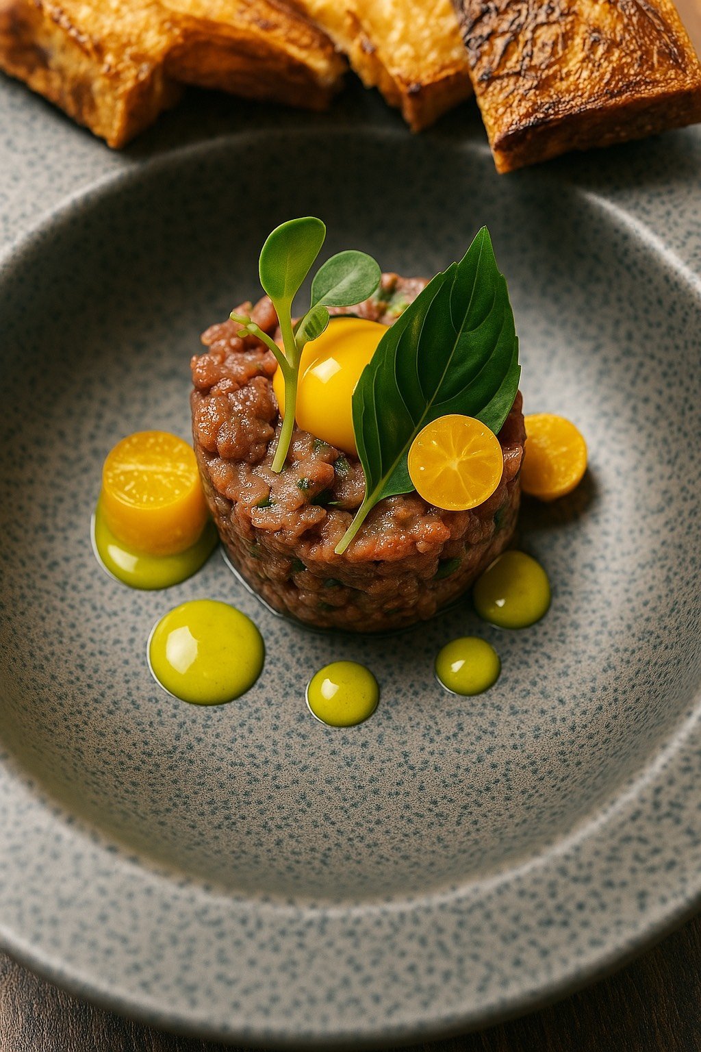 Jerk seasoned Steak tartare w banana mustard