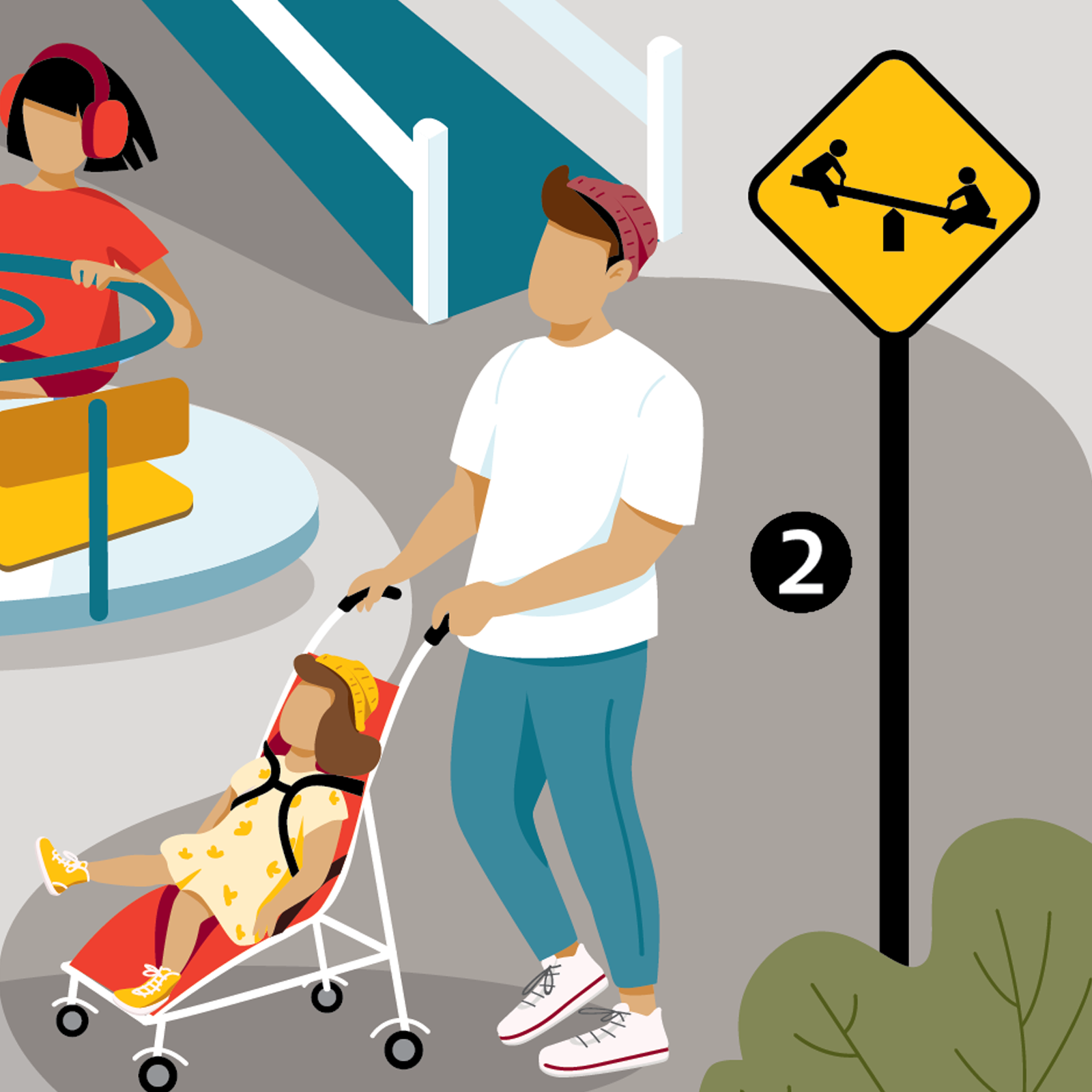 2 Easy to Understand Signs: Signs that help people know where to locate restrooms, water, or other things they need at the playground.