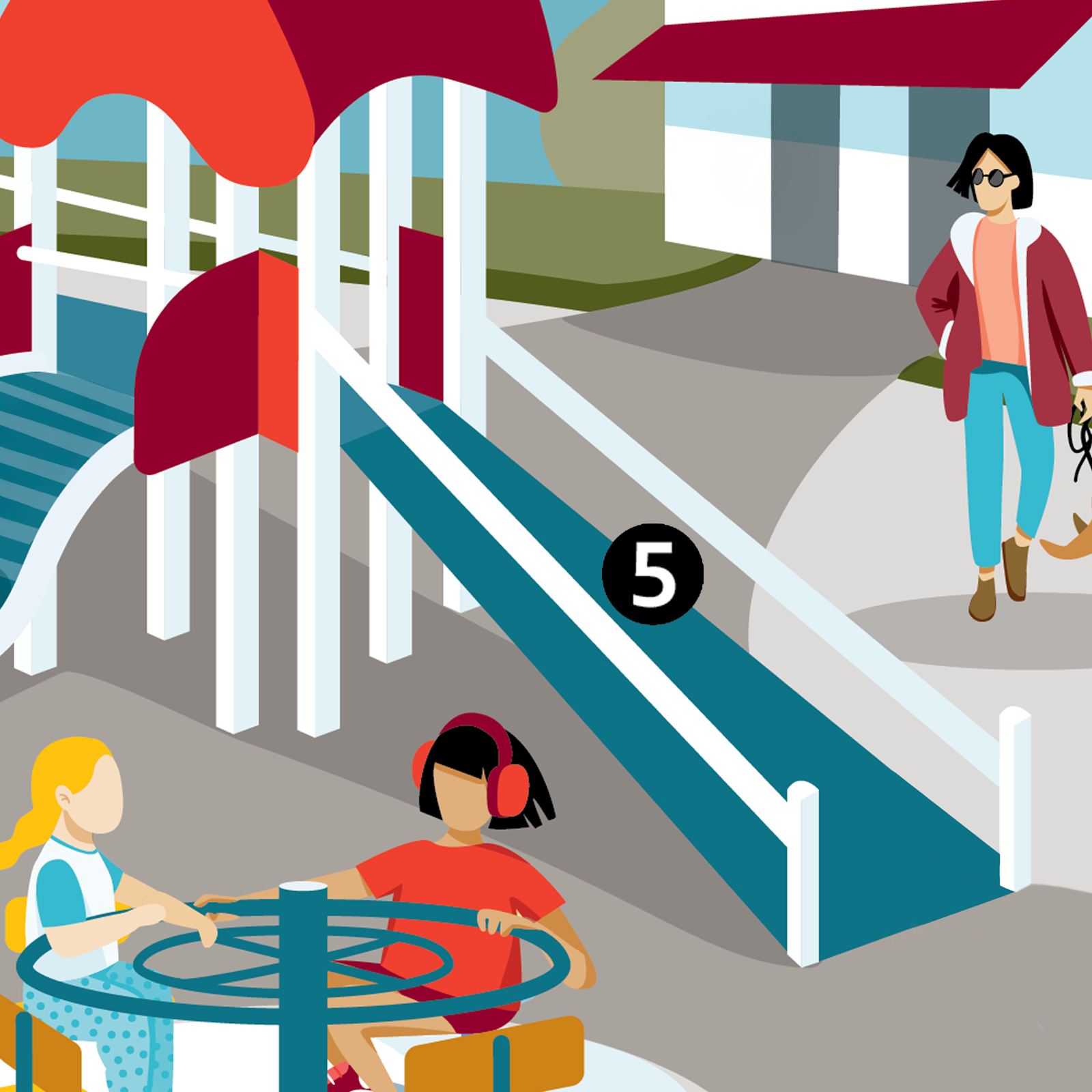 5. Ramps Instead of Stairs: Wheelchair accessible, multi-play equipment allows everyone to play together regardless of ability.