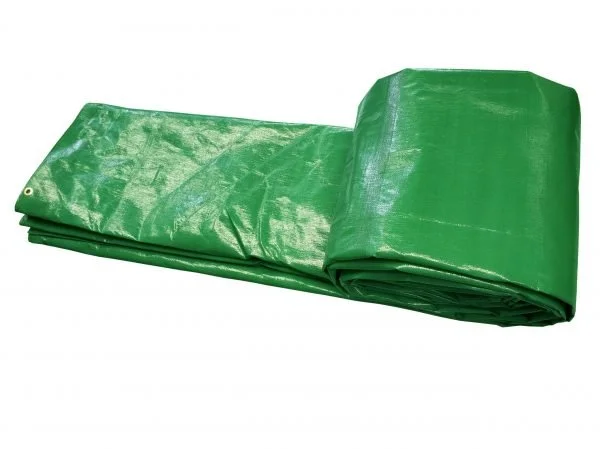 A rolled-up green tarp fabric.