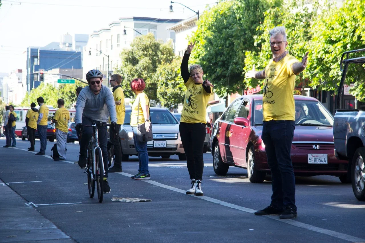 Human Bike Lane and Bike Bus on 17th Street