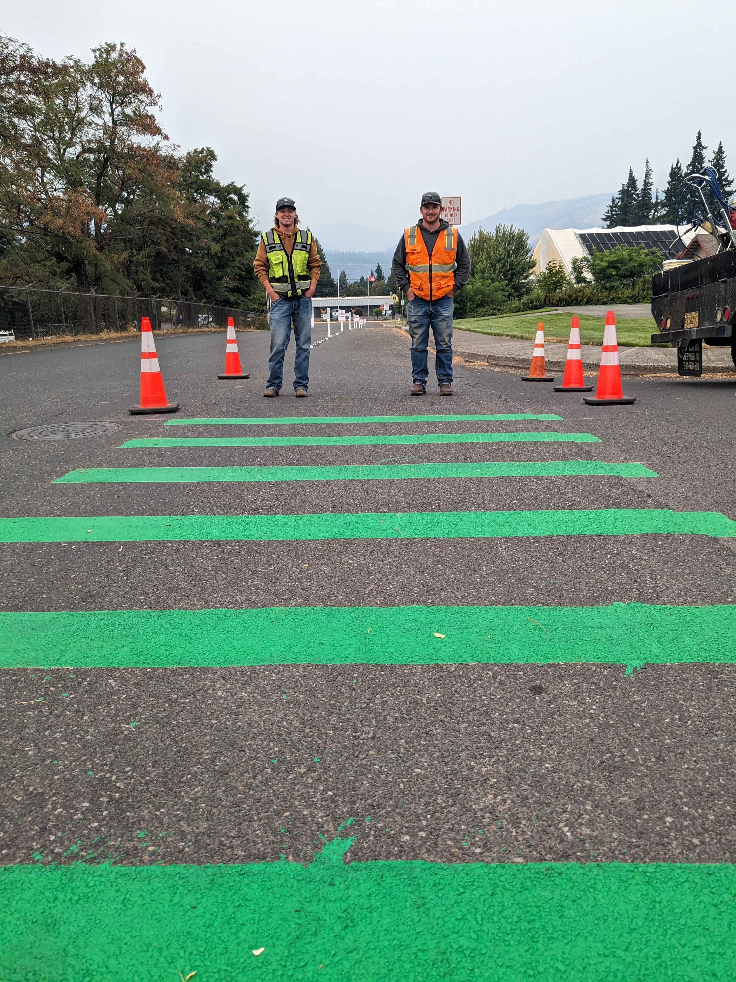 Public Works worked through 100 degree heat to install the demonstration.