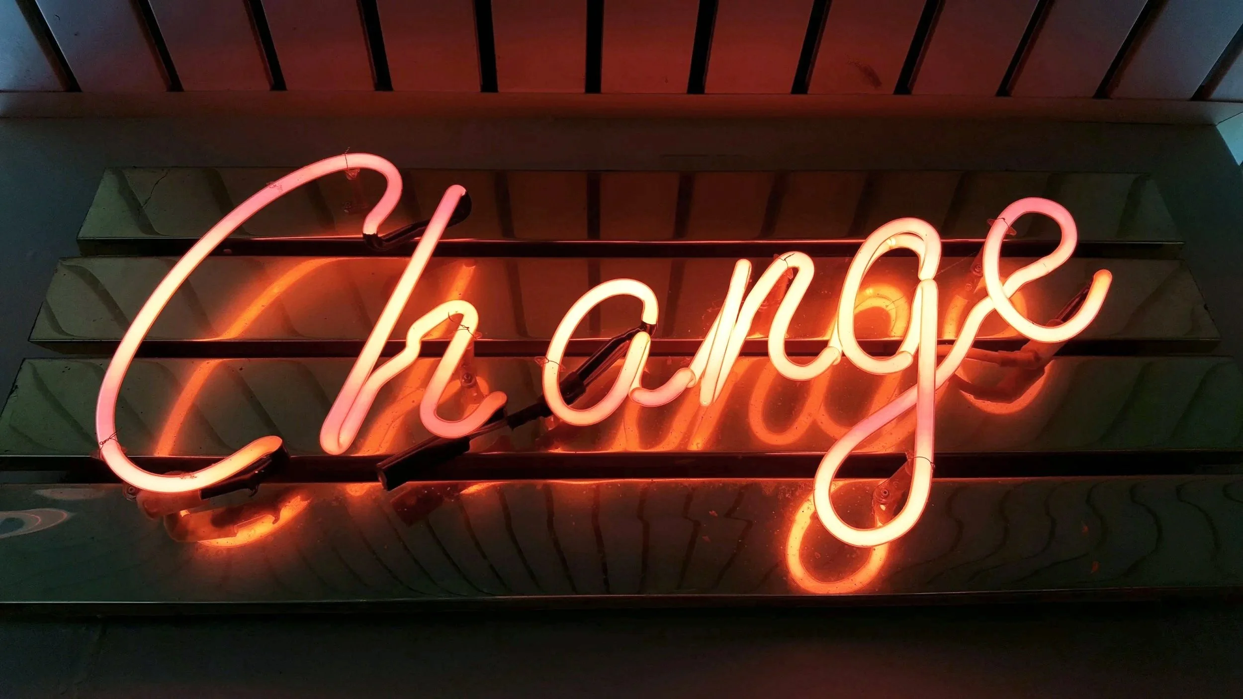 A pink neon sign spelling 'Chancy' mounted on a dark wall.