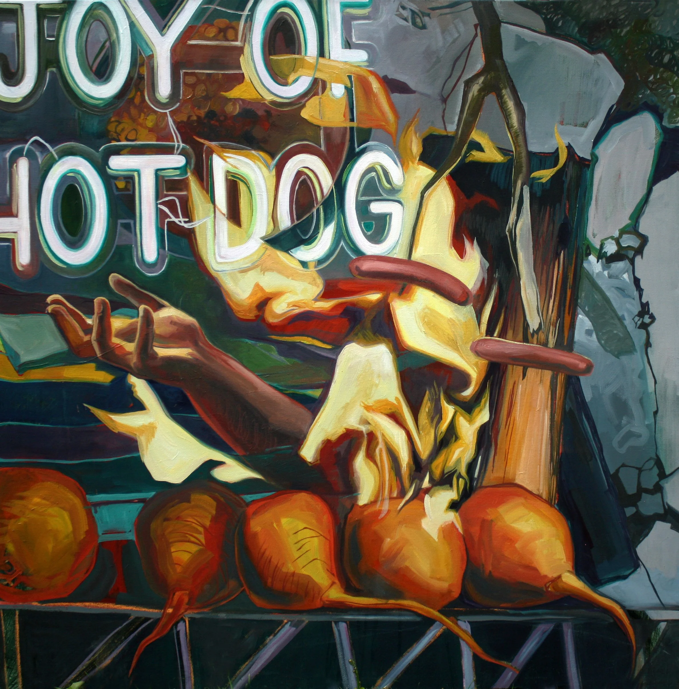"Joy of Hot Dog"
oil on canvas
35 x 35"
2020