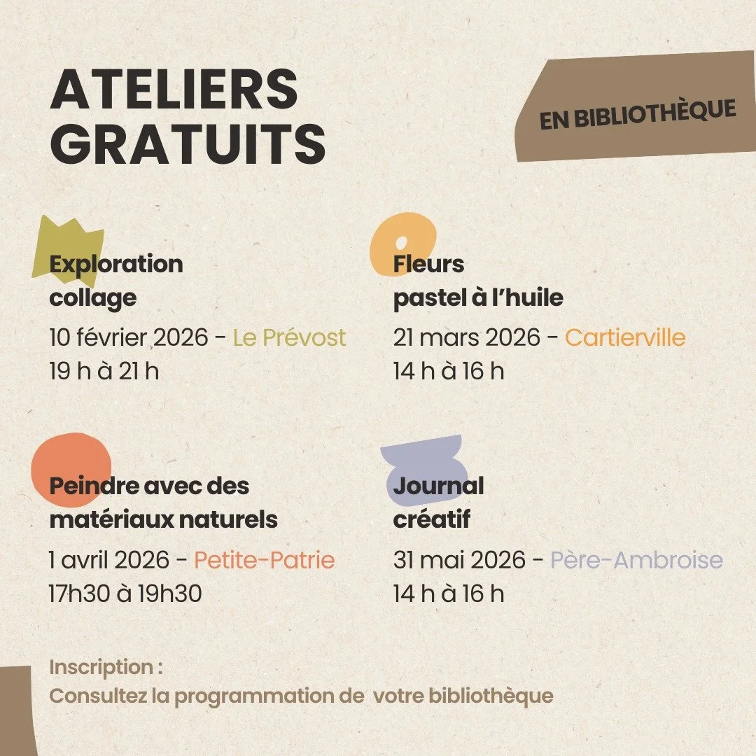 Petite annonce et bonne nouvelle :  je vais animer des ateliers cr&eacute;atifs en biblioth&egrave;que et c'est gratuit !! 🥳 🎨👉 Pour vous inscrire, je vous invite &agrave; consulter la programmation de votre biblioth&egrave;que. 

Sur un autre suj