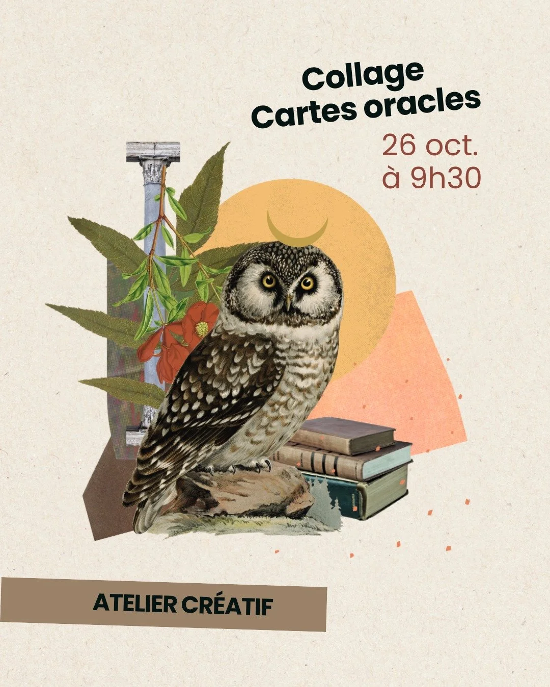 Atelier &agrave; venir : Collage cartes oracles.
 🍂 ✨Un atelier pour profiter du ralentissement qu&rsquo;offre la saison automnale. On laisse libre cours &agrave; notre imagination, on se connecte &agrave; notre intuition afin de cr&eacute;er nos pr