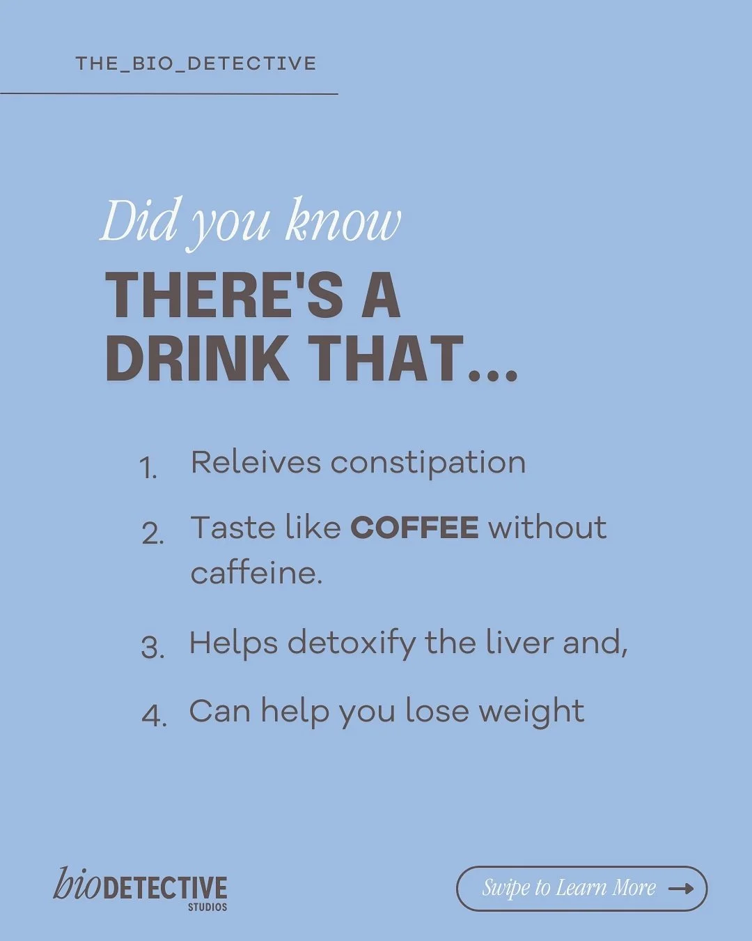 My favourite healthy coffee alternative is&hellip;.

Dandelion root tea! Or Dandi latte

I think it&rsquo;s so underrated and under-utilised!