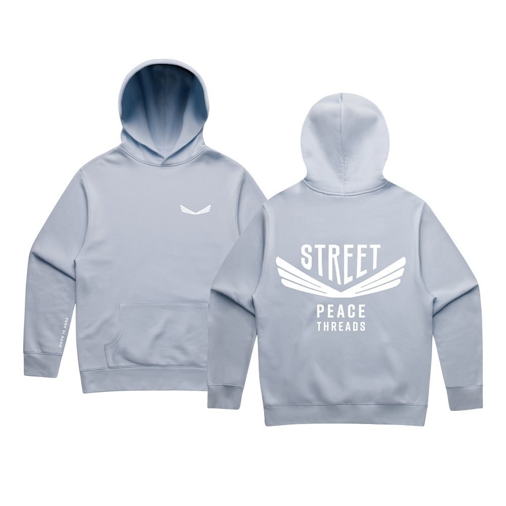 HOPE HOODIE - AVAILABLE FOR PRE-ORDER 
ON OUR WEBSITE: streetpeacethreads.com.au

Walk the streets with us in our Hope Hoodie! 
Street Peace Threads invites you into a movement of hope for all. 

At Street Peace, there is a team of volunteers that re