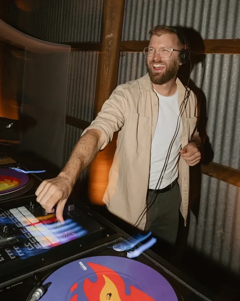 dj dylan sanders performing on vinyl turntables at a wedding in victor harbor south australia