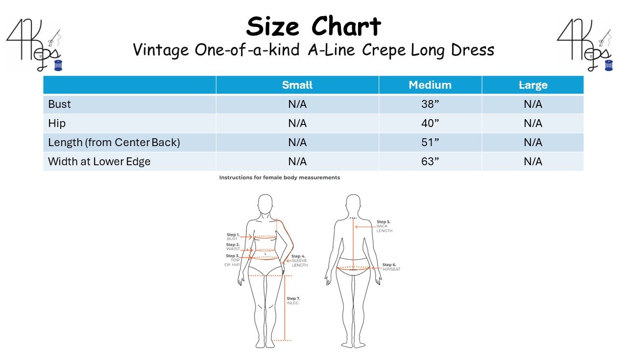 Size Chart Vintage One-of-a-kind A-Line Crepe Long Dress.jpg