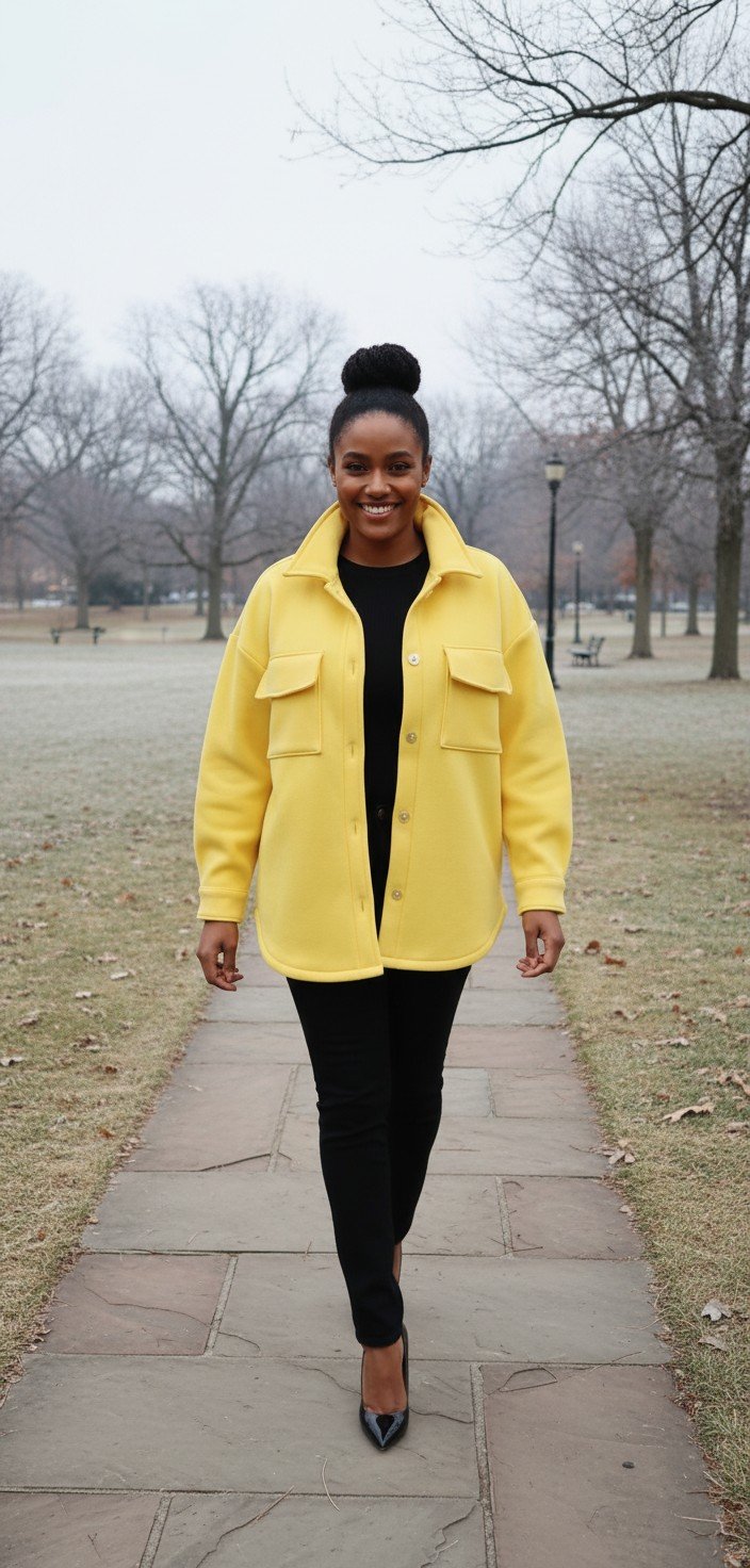 Yellow Kimono Shirt Jacket PicWish Model in the Park.jpg
