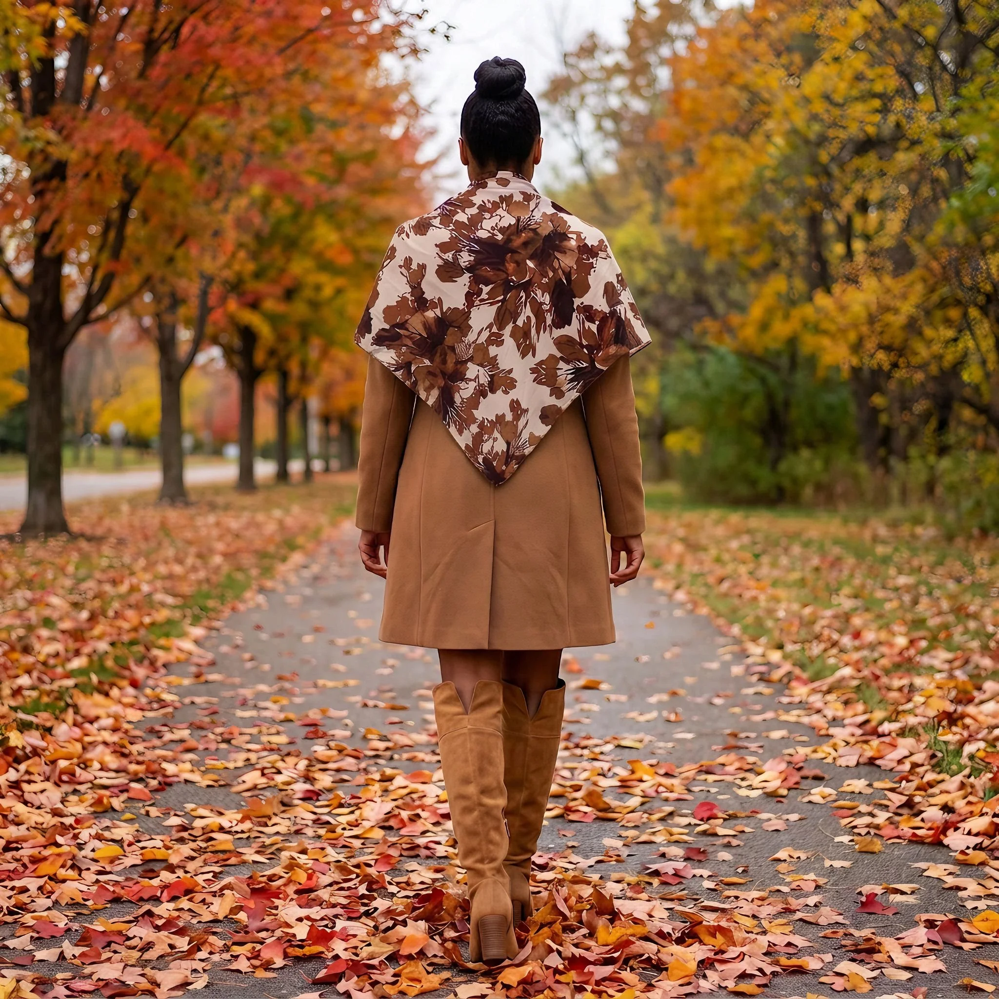 Brown & Tan "Confidence" Square Scarf in Two Sizes: Large Square 38" x 38" & Standard Square 35" x 35"