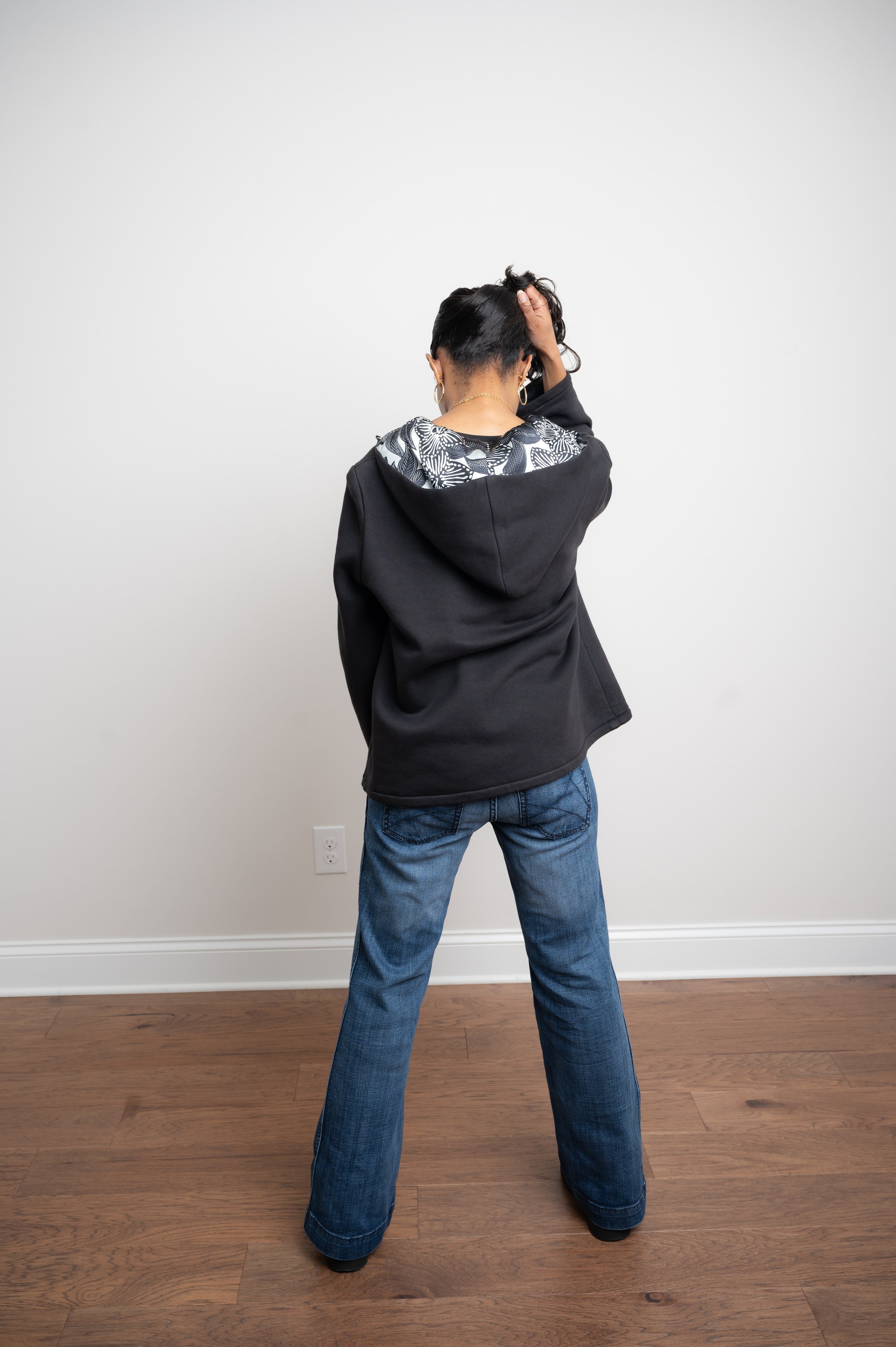 DSC_6155 - Prototype 1 - Pullover Hooded Sweatshirt with 9 Inch Zipper and Charmeuse Lining Back Full Body.jpg