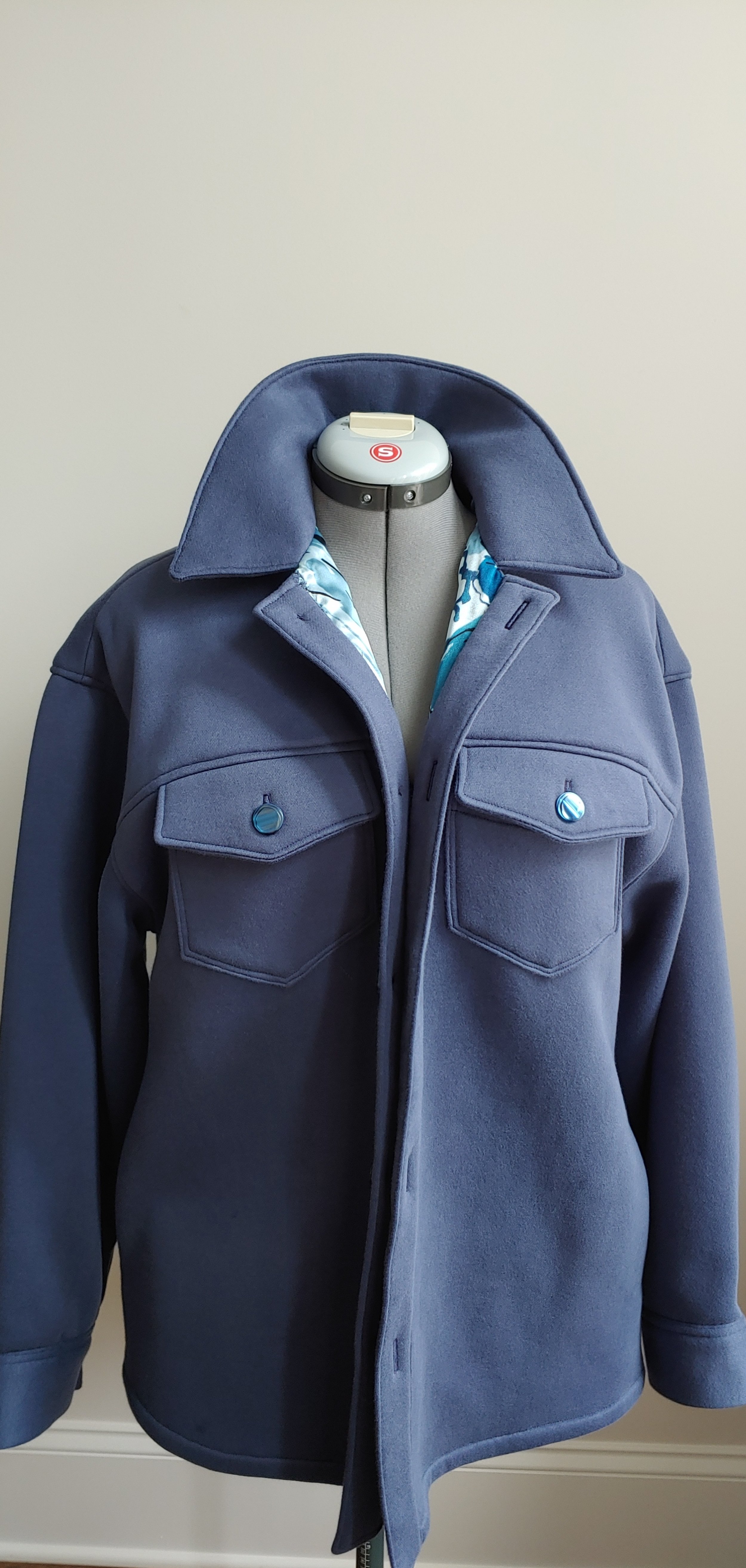 Marine Blue Boyfriend Shirt Jacket with Front Yoke & Pocket Close-up.jpg