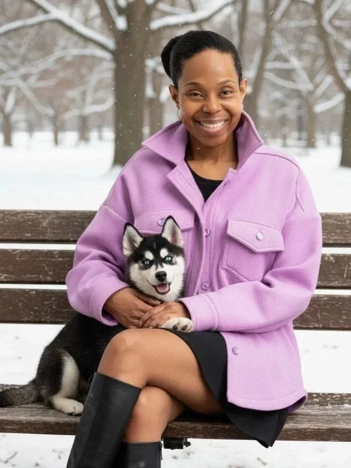 Lavender 4-Pocket Utility Jacket: Fleece Knit, Button Front & Cuffs, Lined Sleeves and Back Yoke