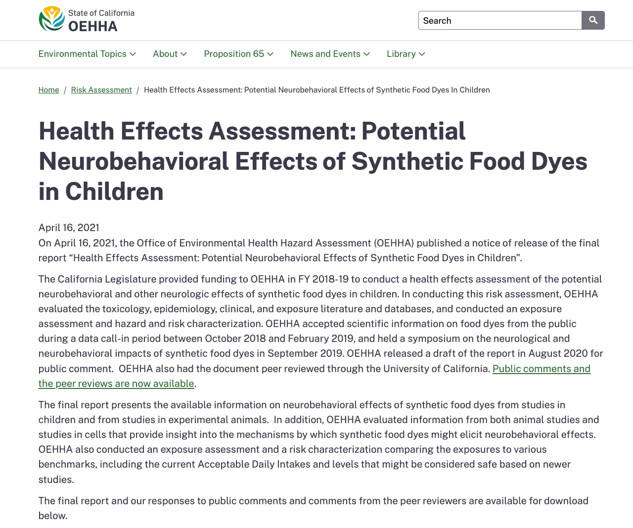 Neurobehavioral effects on synthetic food dyes in children