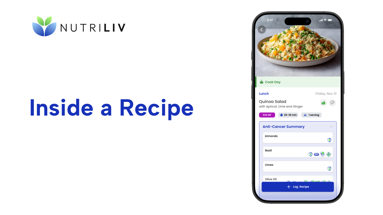 How to Read a NutriLiv Recipe: Anti-Cancer Ingredients, Cook Mode, and Meal Logging