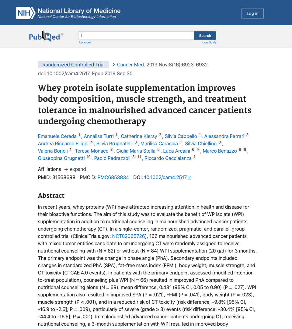 Whey protein isolate in advanced cancer patients