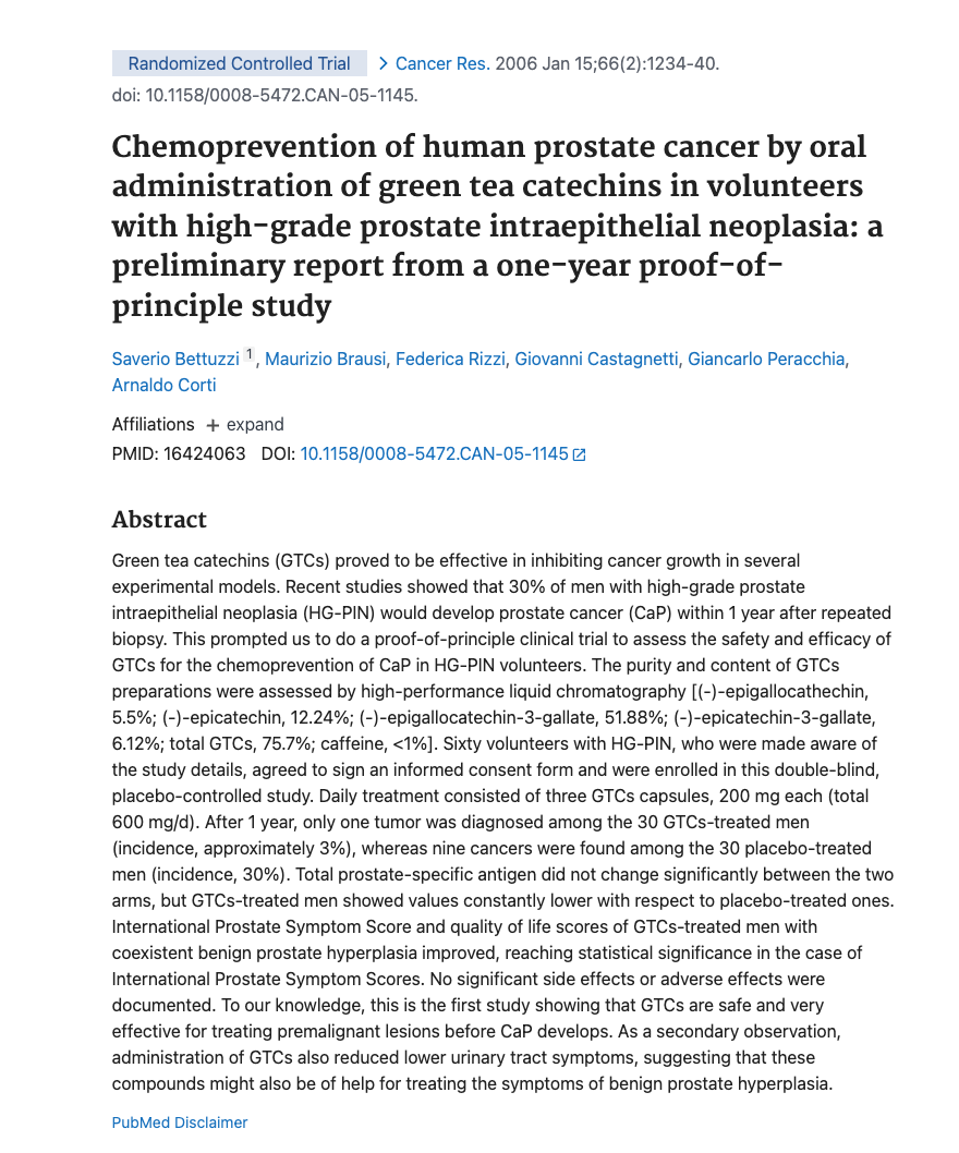 taking green tea had significantly less progression to prostate cancer