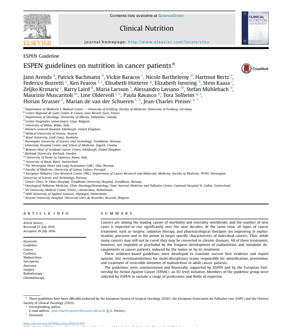 ESPEN Guidelines on Nutrition in Cancer Patients