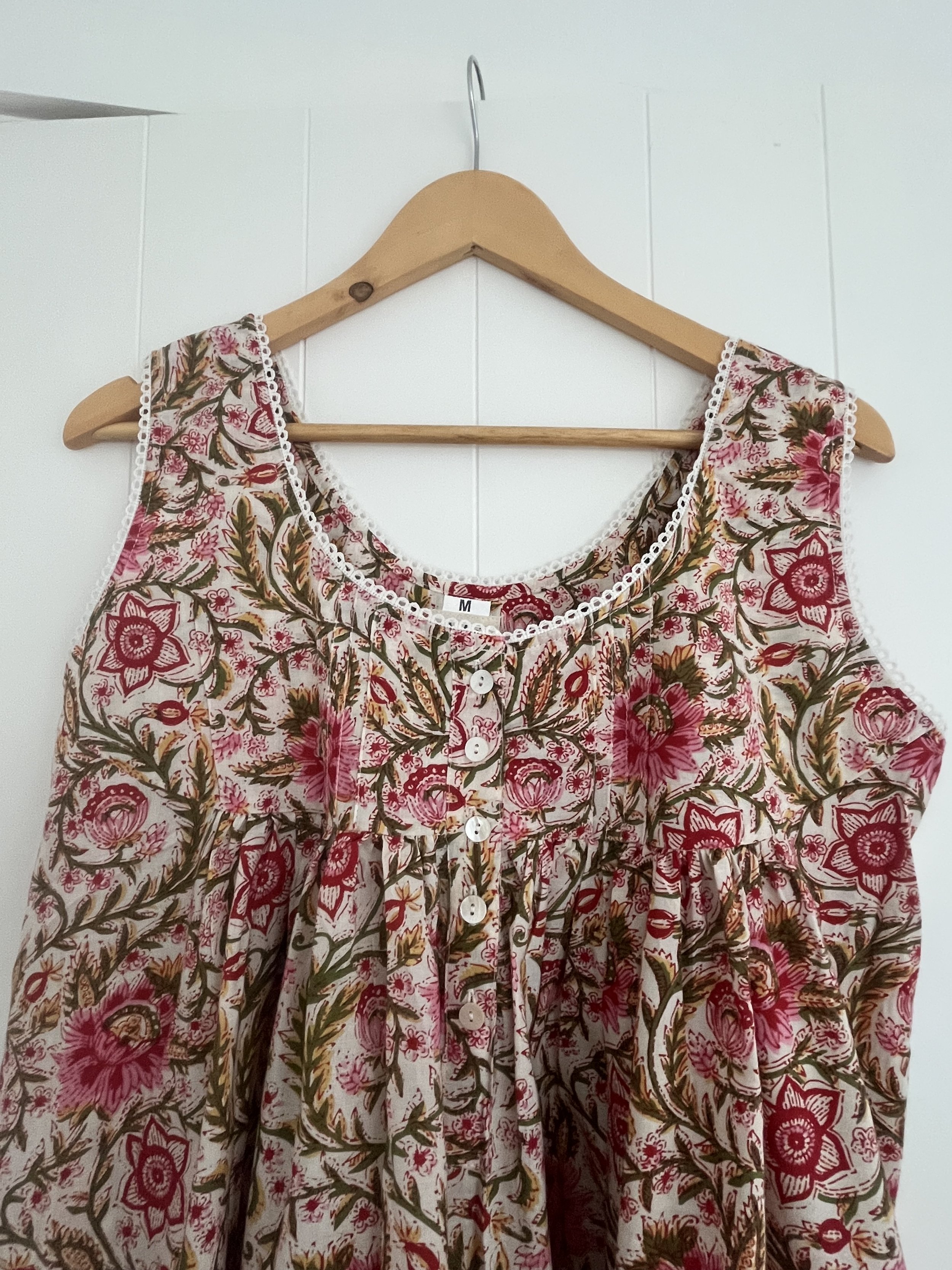 Pink and Green Floral 100% Cotton Summer Nightie