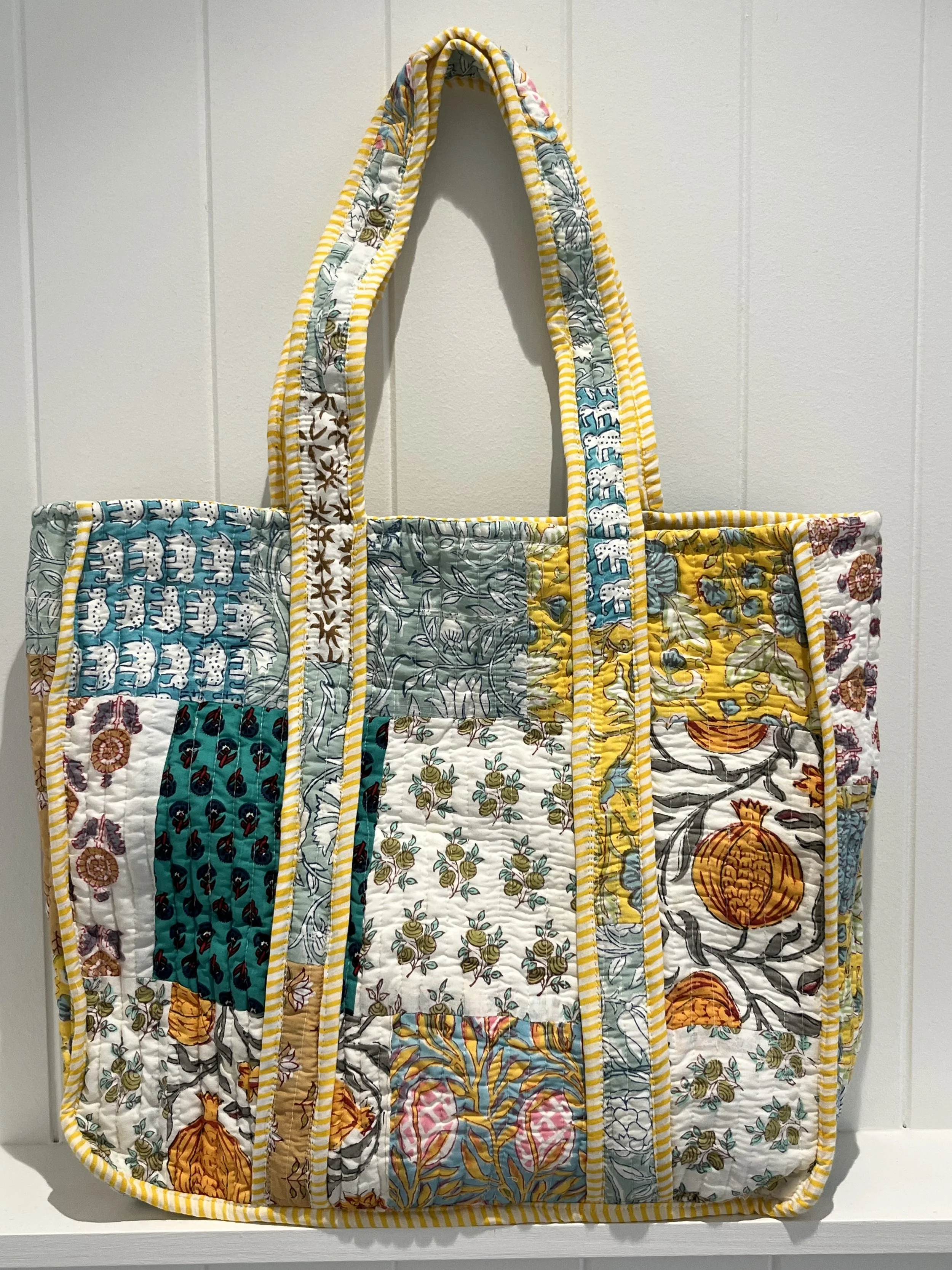 Yellow Floral Multicoloured 100% Cotton Quilted Floral Tote Bag