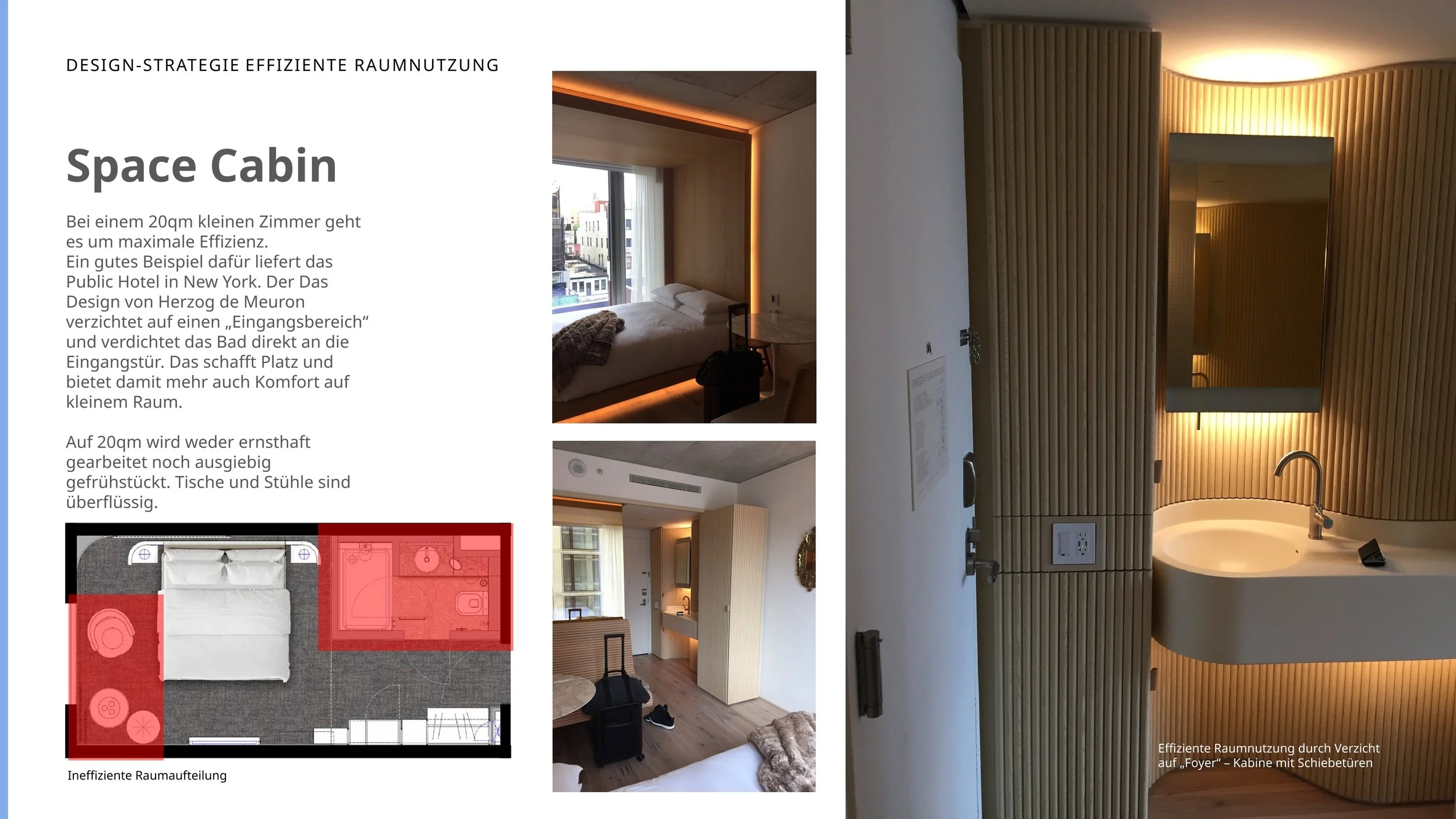 Instead of filling the room with unnecessary furniture, our concept focuses on what guests actually use. By integrating the desk into the mini spa boudoir, we save space, create a calmer layout, and strengthen the idea of refreshment, self care, and 