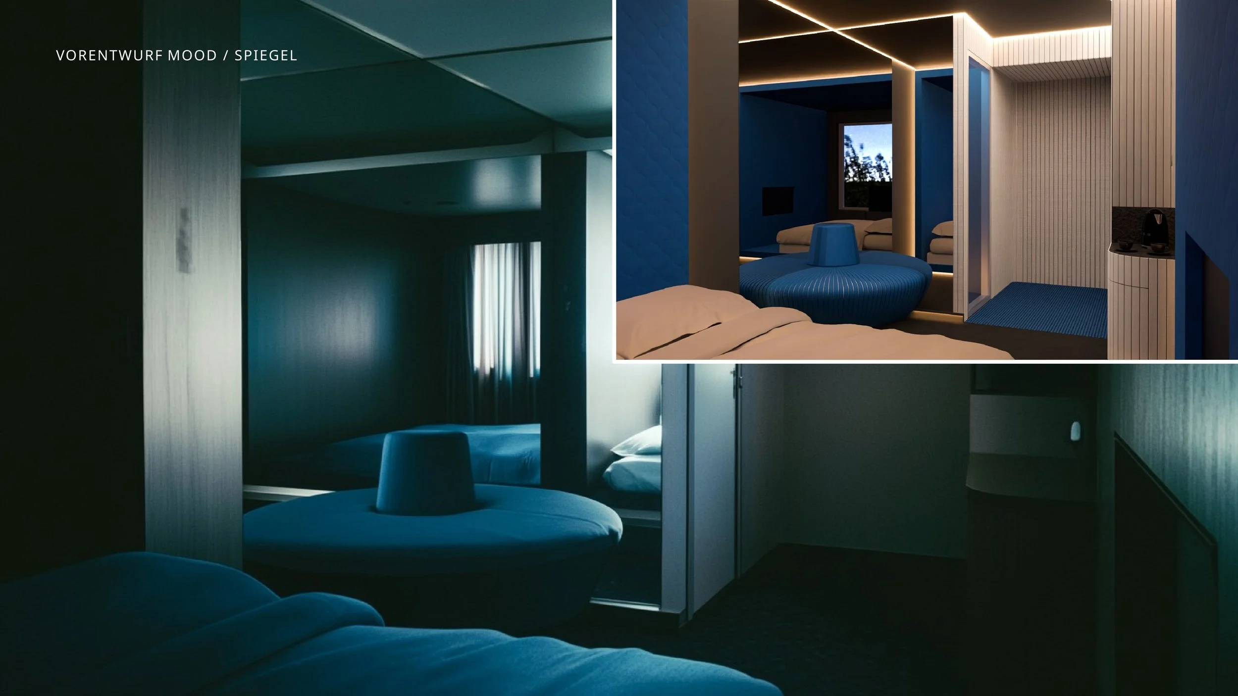 The quarter sofa turns into a UFO through the mirrored corner. This playful spatial illusion opened the room in an imaginative way and added another layer of curiosity and wonder to the MOOONS experience.