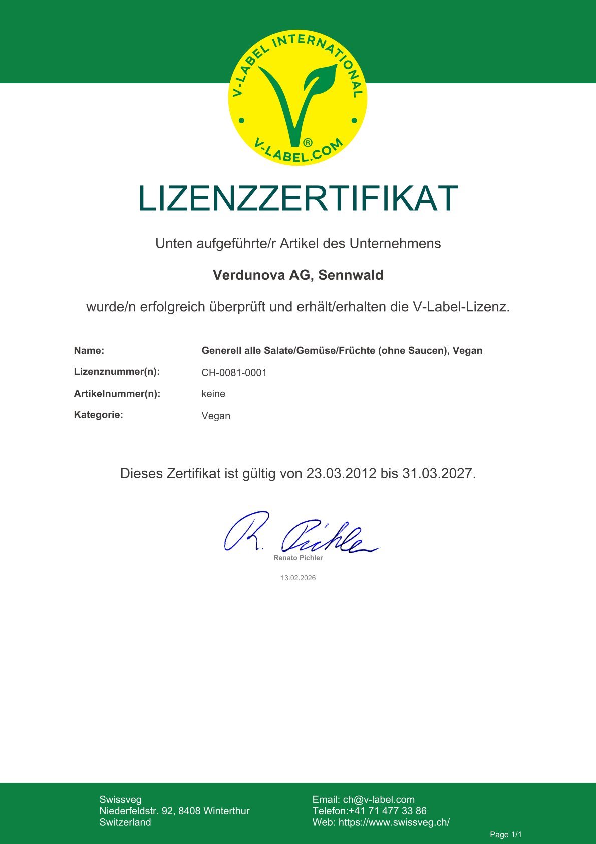 V-Label bis 31.03.2027