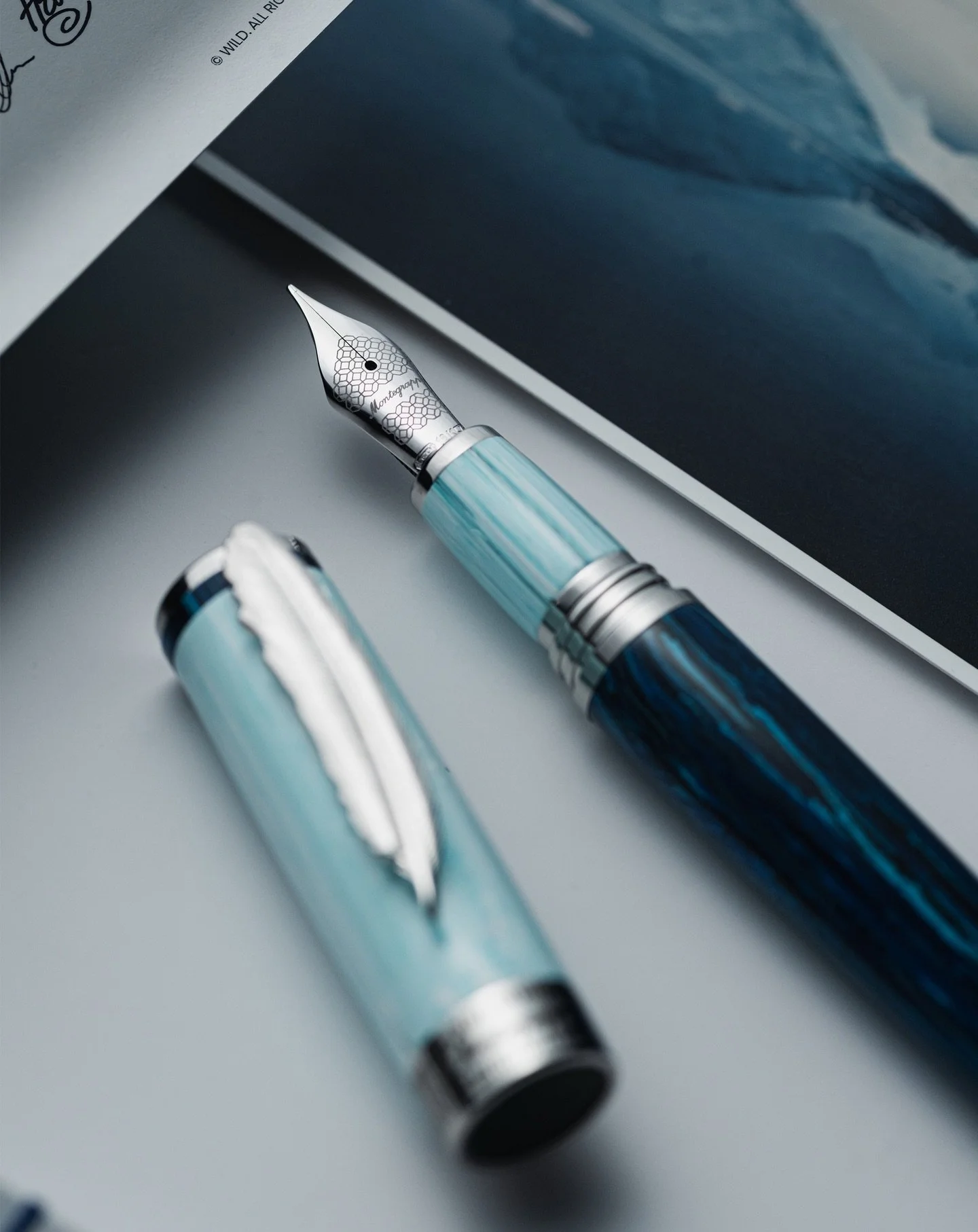 With the Wild: Arctic fountain pen, @montegrappaitalia captures the shimmering blues and stark elegance of the polar world in a refined, hand-crafted instrument. Each of the 999 pieces is shaped from artisanal Montegrappite resin, fitted with an 18 k